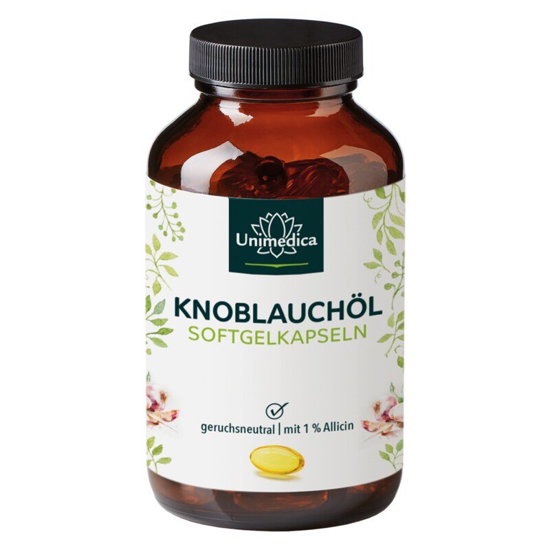 Knoblauchöl Softgelkapseln - 500 : 1 konzentriert - 15 mg Knoblauchöl-Extrakt pro Tagesdosis (1 Kapsel) - 180 Kapseln - von Unimedica
