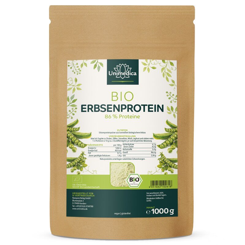 Bio Erbsenprotein - 86 % Proteingehalt - hochwertige pflanzliche Proteinquelle - 1.000 g - von Unimedica