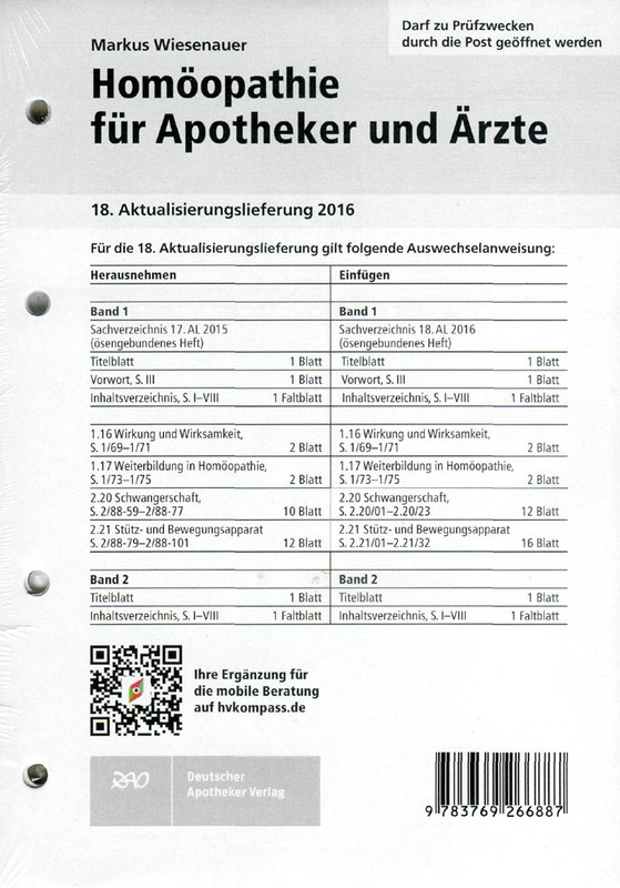 Homöopathie für Apotheker und Ärzte - 18. Aktualisierungslieferung 2016