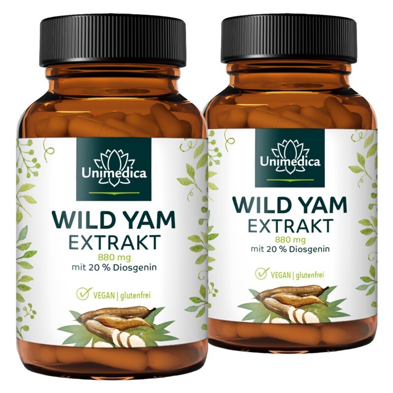 2er-Sparset: Wild Yam Extrakt - 880 mg pro Tagesdosis (2 Kapseln) - mit 20 % Diosgenin - 2 x 180 Kapseln - von Unimedica