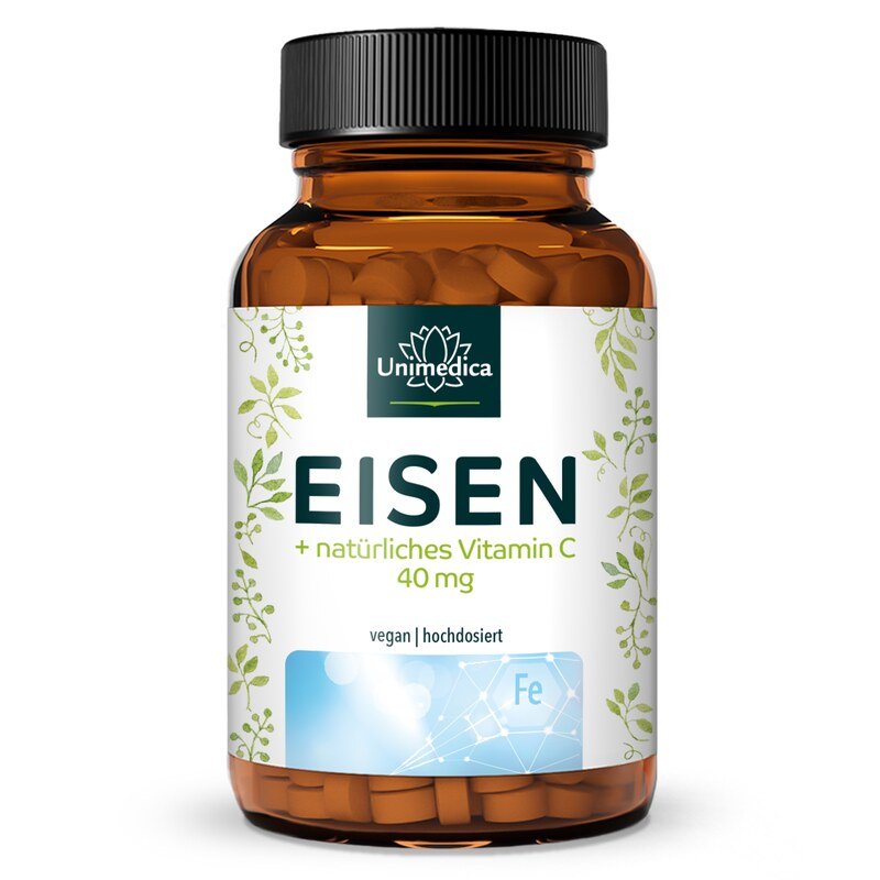 Eisen Tabletten - Eisenbisglycinat - mit natürlichem Vitamin C - 120 Tabletten - von Unimedica